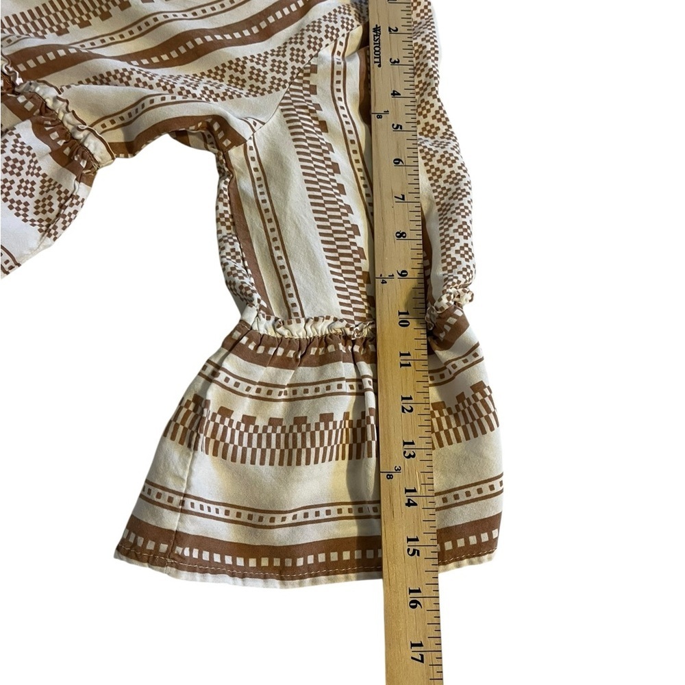 Salty Lemon Boho Tiered Mini Dress Bell Sleeve Babydoll Geometric Stripe Small - Picture 6 of 8